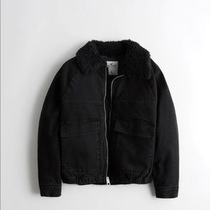 Faux Fur Collar Denim Bomber Jacket